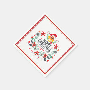 Merry Kerstmis Owl Wreate Servetten