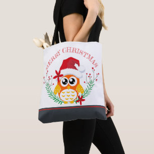 Merry Kerstmis Owl Wreate Tote Bag