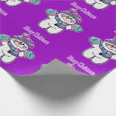 Merry Kerstmis Paars Snowman-omslagpapier Cadeaupapier (Hoek)