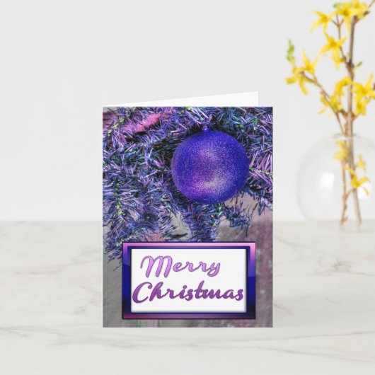 Merry Kerstmis Paarse Boom Retro Folded Greeting Kaart (Gele Bloem)