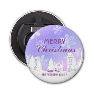 Merry Kerstmis Paarse White House Snowflakes Button Flesopener