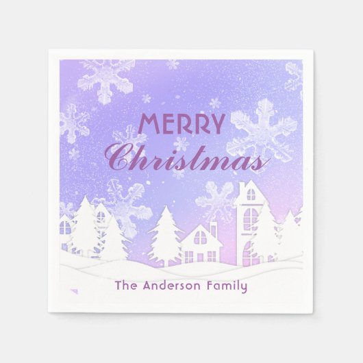 Merry Kerstmis Paarse White House Snowflakes Servet (Voorkant)