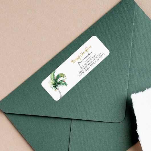 Merry Kerstmis Palm Tree Moving Return Address Etiket