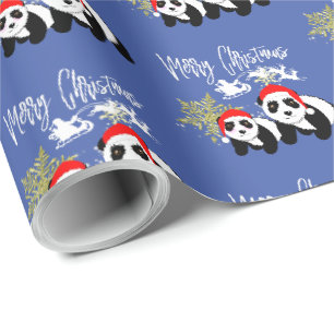Merry Kerstmis Panda Beren Snowflake Cute Pattern Cadeaupapier
