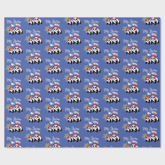 Merry Kerstmis Panda Beren Snowflake Cute Pattern Cadeaupapier (Vlak)