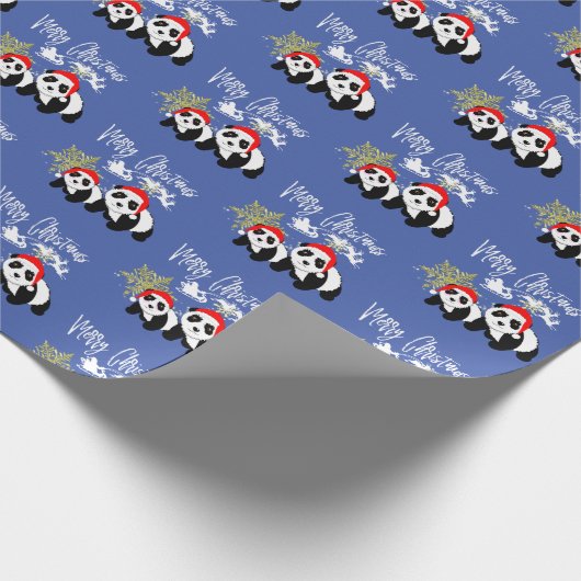 Merry Kerstmis Panda Beren Snowflake Cute Pattern Cadeaupapier (Hoek)