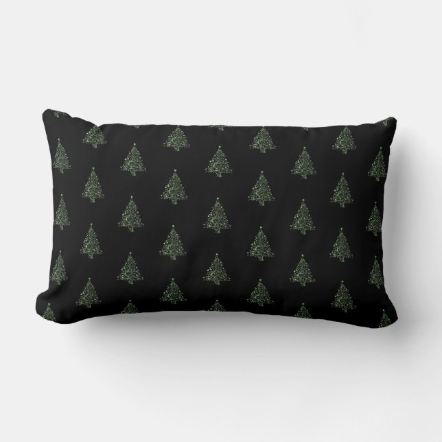 Merry Kerstmis Pattern Black Metallic Green Kussen (Voorkant)