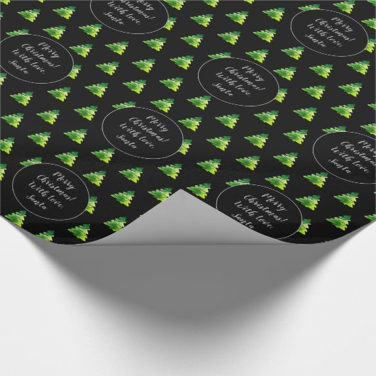 Merry Kerstmis Pattern Elegant Black Green Cadeaupapier (Hoek)