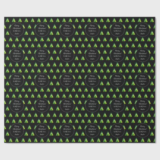 Merry Kerstmis Pattern Elegant Black Green Cadeaupapier (Vlak)