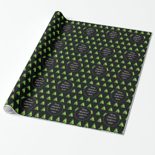 Merry Kerstmis Pattern Elegant Black Green Cadeaupapier