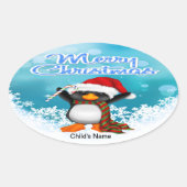 Merry Kerstmis Penguin Oval Stickers (Voorkant)