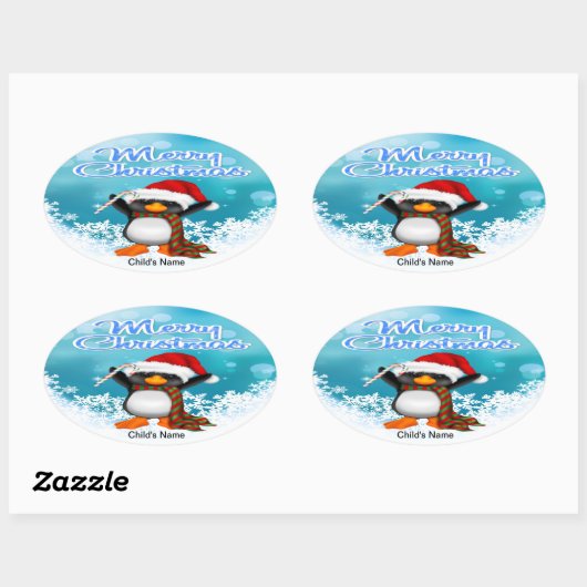 Merry Kerstmis Penguin Oval Stickers (Vel)