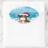 Merry Kerstmis Penguin Oval Stickers (Tas)