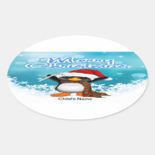 Merry Kerstmis Penguin Oval Stickers