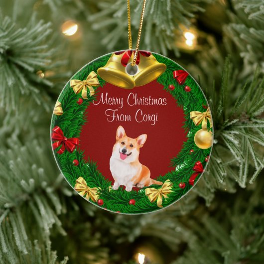 Merry Kerstmis Pet Dog Welsh Corgi Keramisch Ornament (Boom)