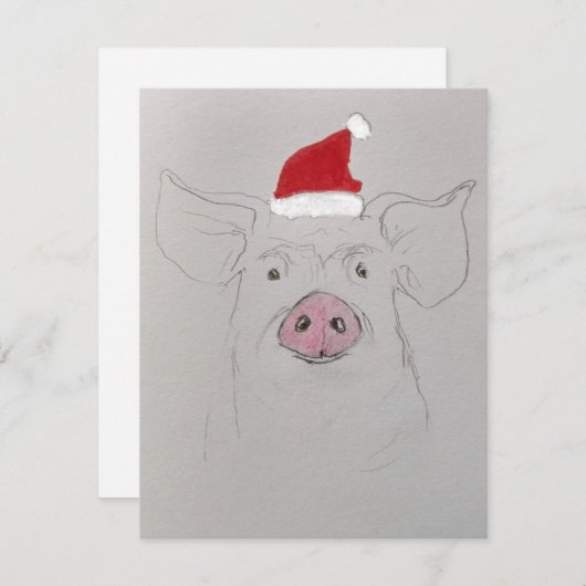 Merry Kerstmis Pig Feestdagenkaart (Voorkant / Achterkant)