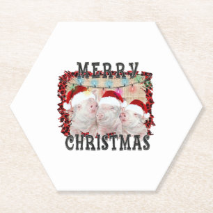 Merry Kerstmis Pig Kartonnen Onderzetters