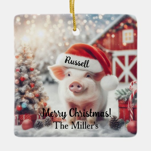 Merry Kerstmis Pig Keramisch Ornament (Voorkant)