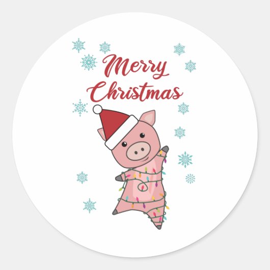 Merry Kerstmis Piglet Pig Snow Ronde Sticker (Voorkant)