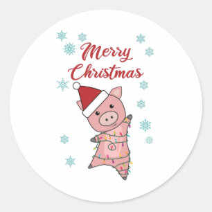 Merry Kerstmis Piglet Pig Snow Ronde Sticker
