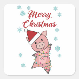 Merry Kerstmis Piglet Pig Snow Vierkante Sticker