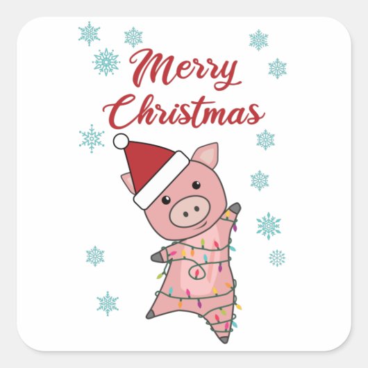 Merry Kerstmis Piglet Pig Snow Vierkante Sticker (Voorkant)