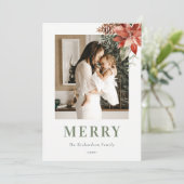 Merry Kerstmis Poinsettia Bunch Foto Waterverf Feestdagenkaart (Staand voorkant)