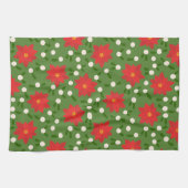 Merry Kerstmis Poinsettia Polka Dots Pattern Theedoek (Horizontaal)