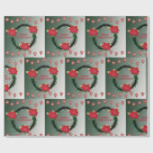 Merry Kerstmis Poinsettia Wreath Cadeaupapier (Vlak)