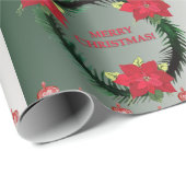 Merry Kerstmis Poinsettia Wreath Cadeaupapier (Rol Hoek)