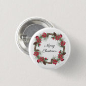 Merry Kerstmis Poinsettia Wreath Ronde Button 3,2 Cm (Voorkant /achterkant)