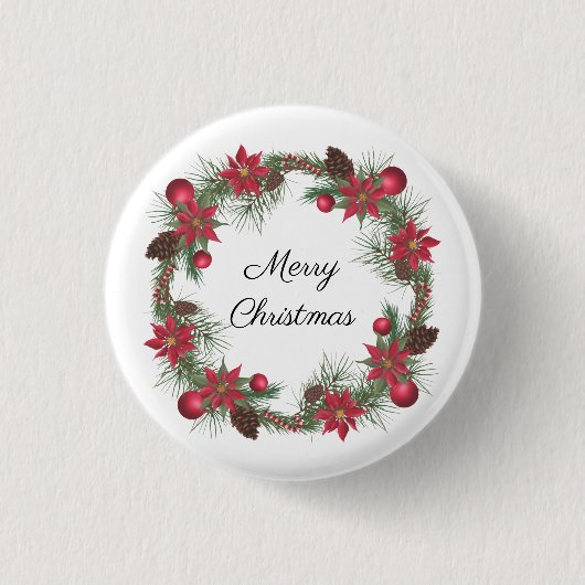 Merry Kerstmis Poinsettia Wreath Ronde Button 3,2 Cm (Voorkant)