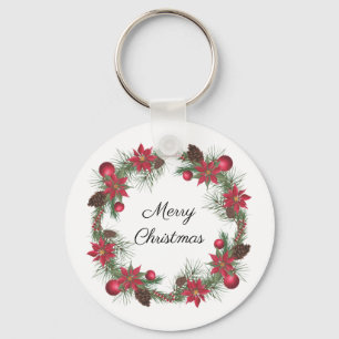 Merry Kerstmis Poinsettia Wreath Sleutelhanger