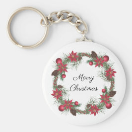 Merry Kerstmis Poinsettia Wreath Sleutelhanger