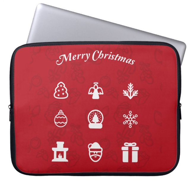 Merry Kerstmis Popular Icons set Laptop Sleeve (Voorkant)