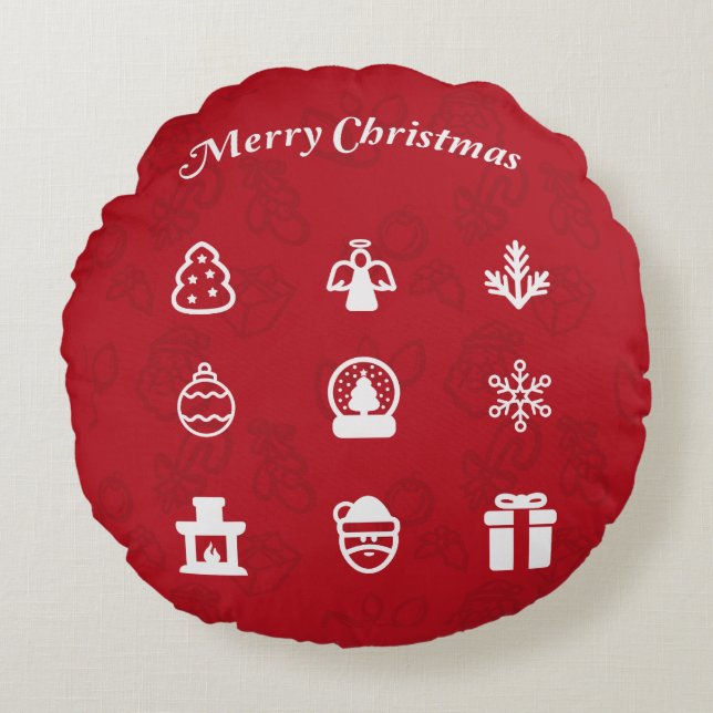 Merry Kerstmis Popular Icons set Rond Kussen (Voorkant)
