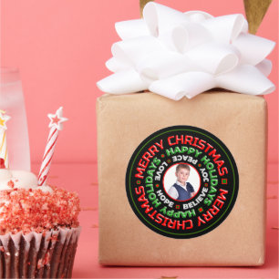 Merry Kerstmis Prettige feestdagen Foto personalis Ronde Sticker