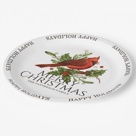 Merry Kerstmis Prettige feestdagen Red Cardinaal H Papieren Bordje (Gekanteld)