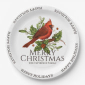 Merry Kerstmis Prettige feestdagen Red Cardinaal H Papieren Bordje (Voorkant)