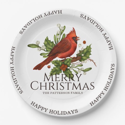 Merry Kerstmis Prettige feestdagen Red Cardinaal H Papieren Bordje (Voorkant)