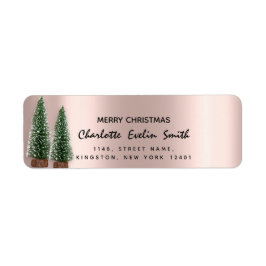 Merry Kerstmis Prettige feestdagen Tree Roos Blush Etiket