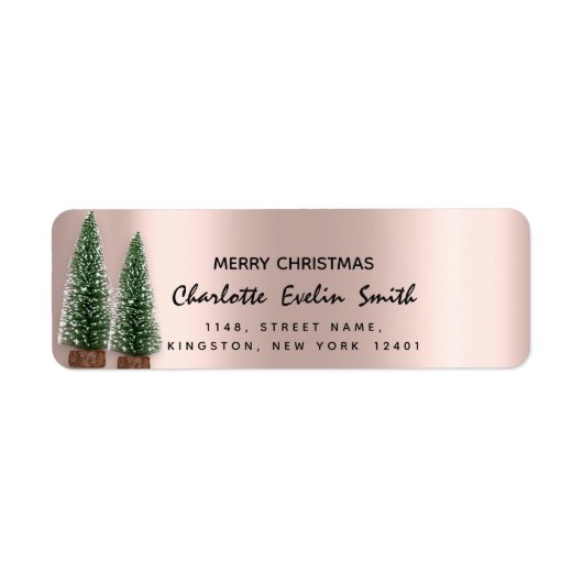 Merry Kerstmis Prettige feestdagen Tree Roos Blush Etiket (Voorkant)