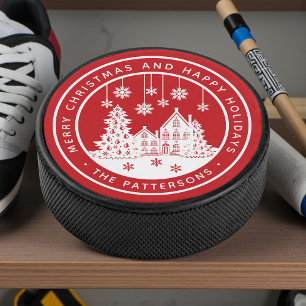 Merry Kerstmis Prettige feestdagen Winter Geperson Hockey Puck