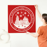 Merry Kerstmis Prettige feestdagen Winter Geperson Imitatie Canvas Print<br><div class="desc">Vrolijk kerstfeest Prettige feestdagen Wintergepersonaliseerde naam Faux Canvas Kunst kenmerkt de tekst "Vrolijk Kerstmis en Prettige feestdagen" in modern wit schrift op een rode achtergrond en gepersonaliseerd met jouw naam rond een huis met kerstbomen en sneeuwvlokken. Ideaal voor kerstfeestvieren en feestdagen. Ontworpen door ©Evco Studio www.zazzle.com/store/evcostudio</div>