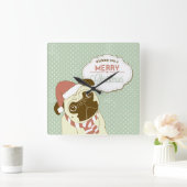Merry Kerstmis Pug Square Wall klok (Huis)