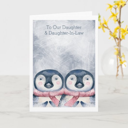 Merry Kerstmis Pute Penguins, gepersonaliseerd Kaart (Gele Bloem)