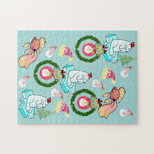 Merry Kerstmis Puzzle Polar Beer Snowman Legpuzzel (Horizontaal)