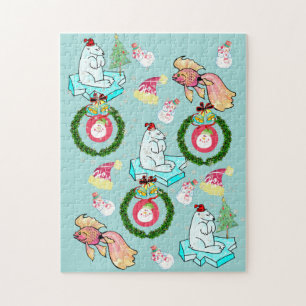 Merry Kerstmis Puzzle Polar Beer Snowman Legpuzzel