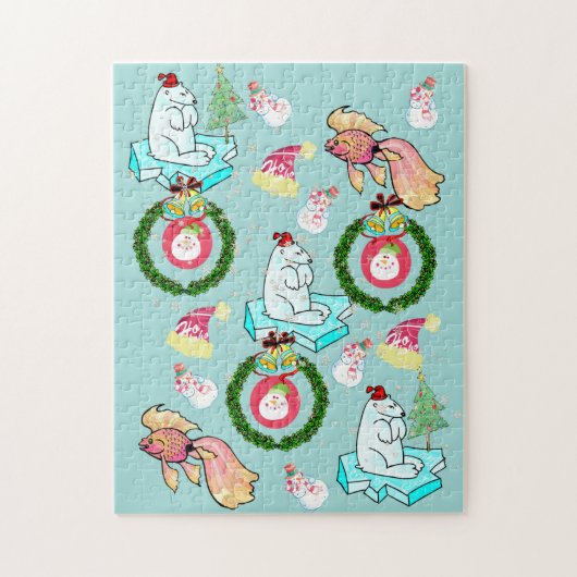 Merry Kerstmis Puzzle Polar Beer Snowman Legpuzzel (Verticaal)