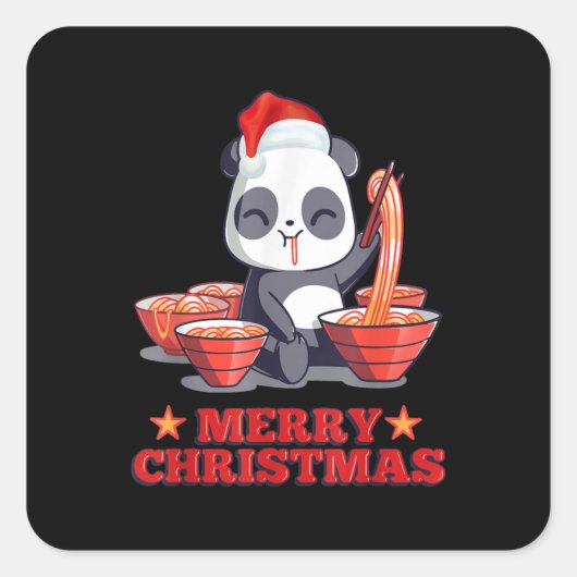 Merry Kerstmis Ramen Panda Japanse noedels Vierkante Sticker (Voorkant)
